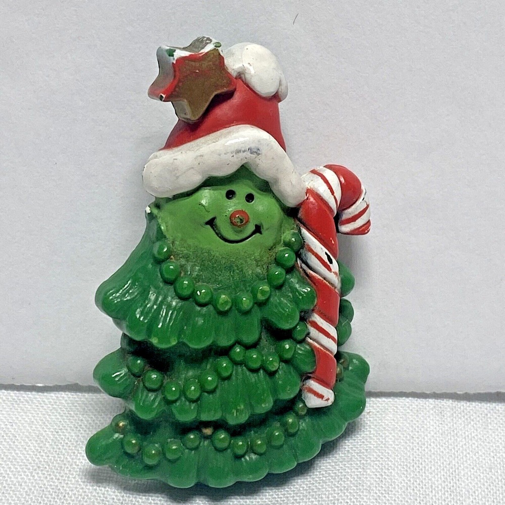 Hallmark PIN Christmas Vintage TREE Man w CANDY CANE Anthropomorphic 1981 Brooch